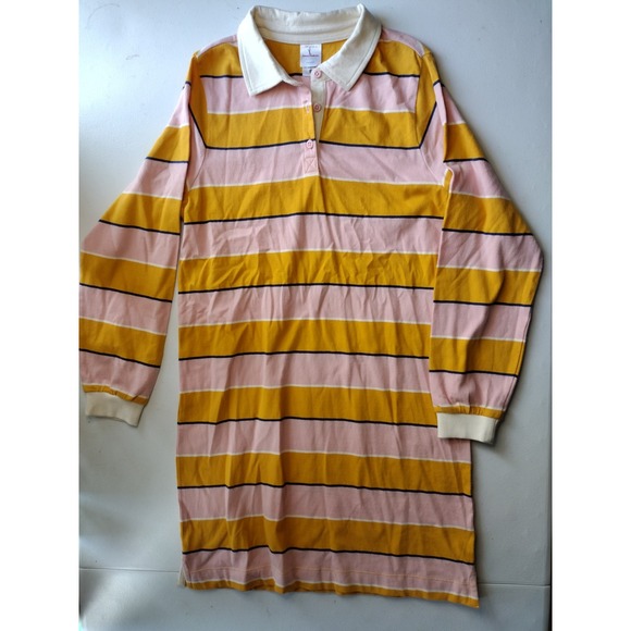 Hanna Andersson Other - Hanna Andersson Girls Mustard Pink Striped Rugby Polo Dress Size 12 150cm